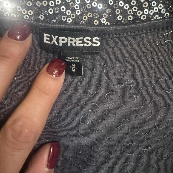 Express Sequin Cami Tank Top Medium Silver Sparkle Adjustable Holiday Party Look - Picture 7 of 8